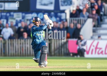 Derby, Großbritannien. Juni 2024. Brooke Gast in Aktion während des Vitality T20 Blast Matches zwischen Derbyshire Falcons und Notts Outlaws am 7. Juni 2024 im County Ground, Derby, England. Foto von Stuart Leggett. Nur redaktionelle Verwendung, Lizenz für kommerzielle Nutzung erforderlich. Keine Verwendung bei Wetten, Spielen oder Publikationen eines einzelnen Clubs/einer Liga/eines Spielers. Quelle: UK Sports Pics Ltd/Alamy Live News Stockfoto