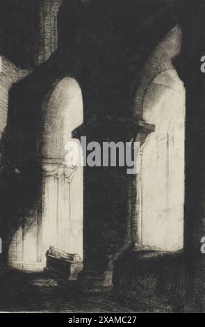 Winchester Cathedral, 1925. Romanisches nördliches Querschiff der Kathedrale von Winchester. Es wurde romantisch vermutet, dass diese atmosphärische Qualität und die Betonung des Grabes „dunkle Gedanken des Todes“ hervorrufen. Stockfoto