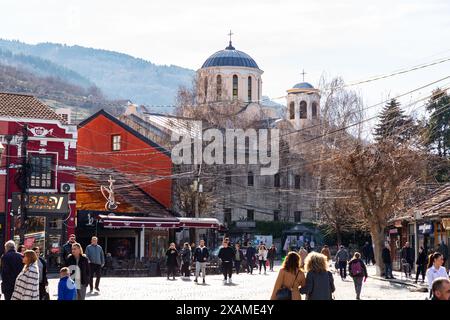 Prizren, Kosovo - 6. Februar 2024: Die Kathedrale des Heiligen Georg in Prizren ist die Kathedrale der serbisch-orthodoxen Eparchie von Rashka und Prizren, loca Stockfoto