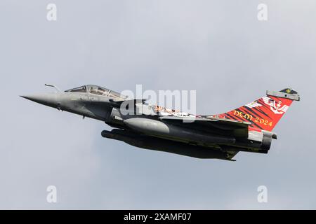 Dassault Rafale von Flotille 11F Marine nationale französische Marine startet während des NATO-Tiger-Treffens in Schleswig ab, Jagel, Deutschland. Juni 2024. (Foto: Cody Froggatt/News Images) in Jagel, Deutschland am 7.6.2024. (Foto: Cody Froggatt/News Images/SIPA USA) Credit: SIPA USA/Alamy Live News Stockfoto