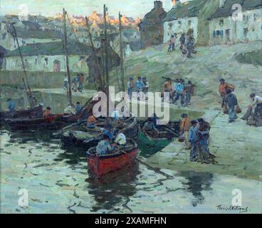 Fischer bei Sonnenuntergang, Audierne, Bretagne, 1912. Stockfoto