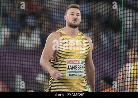 Rom, Italien. Juni 2024. Leichtathletik: Europameisterschaft: Henrik Janssen, Deutschland, Diskussport. Quelle: Michael Kappeler/dpa/Alamy Live News Stockfoto