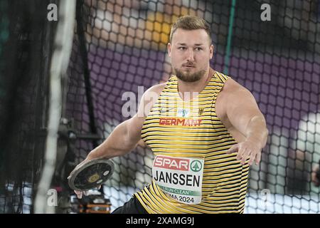 Rom, Italien. Juni 2024. Leichtathletik: Europameisterschaft: Henrik Janssen, Deutschland, Diskussport. Quelle: Michael Kappeler/dpa/Alamy Live News Stockfoto