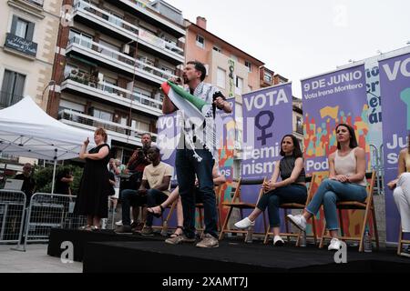 Pablo Iglesias am Ende des Wahlkampfes für die 9J-Europawahlen von Podemos am 7. Juni 2024 in Madrid, Spanien Stockfoto