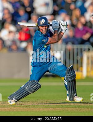 Derby, Vereinigtes Königreich, Incora Derbyshire County Cricket Ground. Juni 2024. Vitality Blast T20 (Derby Falcons V Nottingham 0utlaws). Im Bild: Wayne Madsen (Derbyshire Falcons). Quelle: Mark Dunn/Alamy Live News Stockfoto