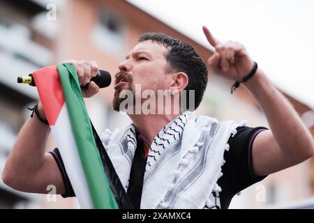 Madrid, Spanien. Juni 2024. Pablo Iglesias während des Wahlkampfs für die 9J Europawahlen von Podemos, am 7. Juni 2024 in Madrid Spanien (Foto: Oscar Gonzalez/SIPA USA) Credit: SIPA USA/Alamy Live News Stockfoto