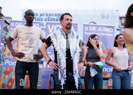 Madrid, Spanien. Juni 2024. Pablo Iglesias während des Wahlkampfs für die 9J Europawahlen von Podemos, am 7. Juni 2024 in Madrid Spanien (Foto: Oscar Gonzalez/SIPA USA) Credit: SIPA USA/Alamy Live News Stockfoto