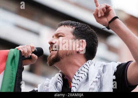 Madrid, Spanien. Juni 2024. Pablo Iglesias während des Wahlkampfs für die 9J Europawahlen von Podemos, am 7. Juni 2024 in Madrid Spanien (Foto: Oscar Gonzalez/SIPA USA) Credit: SIPA USA/Alamy Live News Stockfoto