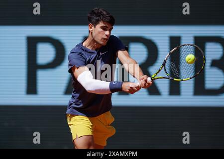 Roland Garros, 07. Juni 2024: Carlos Alcaraz (ESP) bei den French Open 2024. Alamy Live News/Corleve Stockfoto