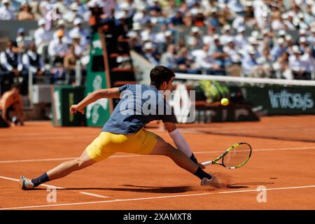 Roland Garros, 07. Juni 2024: Carlos Alcaraz (ESP) bei den French Open 2024. Alamy Live News/Corleve Stockfoto