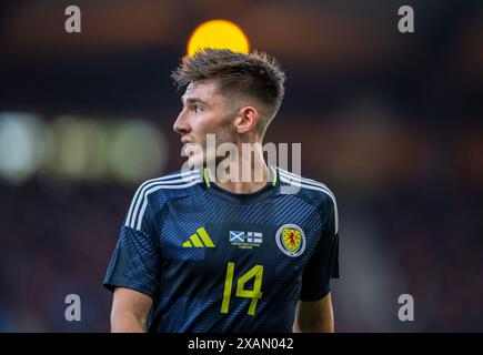 7. Juni 2024; Hampden Park, Glasgow, Schottland: International Football Friendly, Schottland gegen Finnland; Billy Gilmour aus Schottland Stockfoto