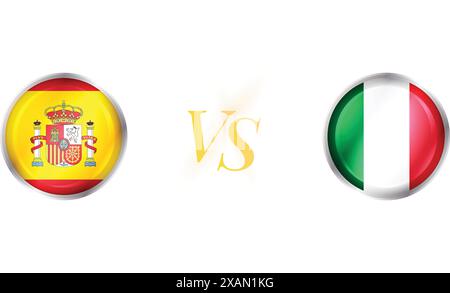 Spielkonzept Spanien gegen Italien mit runder Flagge Stock Vektor