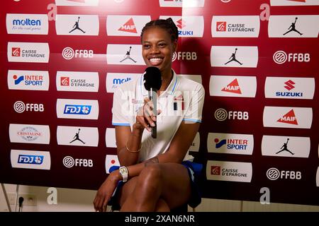 Paris, Frankreich. Juni 2024. Valeriane AYAYI aus Frankreich während des Media Day der französischen Frauen-Basketballmannschaft am 7. Juni 2024 im INSEP in Paris, Frankreich - Foto Ann-Dee Lamour/CDP MEDIA/DPPI Credit: DPPI Media/Alamy Live News Stockfoto