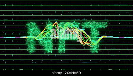 Bild des grünen nft-Textes über der Verarbeitung von Finanzdaten Stockfoto