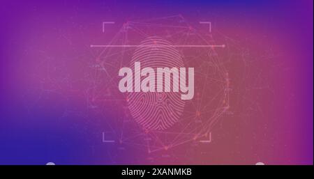 Abbildung: Anschlüsse über Fingerabdruckscannen auf violettem Hintergrund, Kopierraum Stockfoto