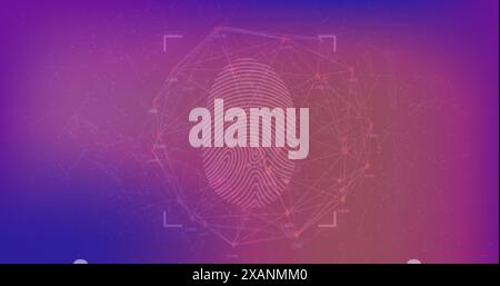 Abbildung: Anschlüsse über Fingerabdruckscannen auf violettem Hintergrund, Kopierraum Stockfoto