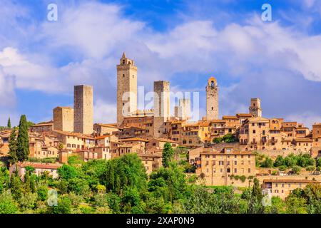 San Gimignano, Provinz Siena. Aus der Vogelperspektive auf die Stadt. Toskana, Italien. Stockfoto