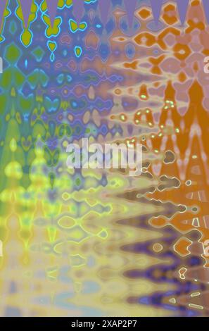 Lebendiger abstrakter Hintergrund mit einer Mischung aus Blau-, Grün-, Gelb- und Orangetönen mit komplizierten Mustern, die ein dynamisches und visuell anregendes d schaffen Stockfoto