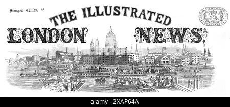 Titelseite der Illustrated London News, 4. Januar 1868. The Illustrated London News, gegründet von Herbert Ingram und erstmals 1842 veröffentlicht, war das weltweit erste illustrierte wöchentliche Nachrichtenmagazin. Trotz des Namens enthielt die Zeitung eine reiche Sammlung von Weltnachrichten mit Informationen über Wissenschaft und Entdeckungen (von Naturwissenschaften bis hin zu technologischen Fortschritten), Kunst und Kultur, politische Ereignisse, mit besonderem Fokus auf die britische Königsfamilie. Die begleitenden Illustrationen waren Stiche, die teilweise aus Fotografien entstanden sind. Im Zuge der Weiterentwicklung der Drucktechnologie wurden Fotos r Stockfoto