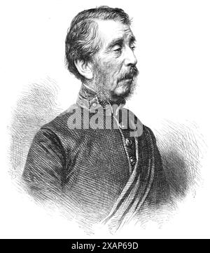 Generalmajor Edward Charles Frome, Generalinspektor der Königlichen Ingenieure, 1868. Gravur nach einem Foto von John Watkins. "Der neu ernannte Generalinspektor der Royal Engineers und Direktor der Arbeiten für das Kriegsministerium, der Feldmarschall Sir John Burgoyne in diesen Ämtern nachfolgte, ist Generalmajor E. C. Frome, R.E. Er trat 1825 in den Dienst ein und war einige Jahre in Kanada beschäftigt. Nach seiner Rückkehr in dieses Land wurde er zum Instructor of Surveying and Practical Astronomy der Junioroffiziere des Corps of Royal Engineers ernannt. Anschließend wurde er in Special Duti engagiert Stockfoto