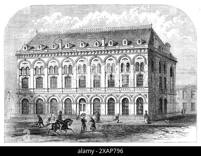 The Guards' Institute, Carlisle-Place, Pimlico, [London], 1868. "Dieses neue Gebäude, das sich in der Nähe des Bahnhofs von Victoria befindet, wurde teilweise durch Abonnements errichtet, unter den Offizieren der Brigade der Garde und ihren Freunden aufgezogen und mit Hilfe einer Zuwendung von &#xa3;3000 vom Kriegsministerium, die Institution wurde gegründet, um den Unteroffizieren und Privaten der Armee im Allgemeinen die Annehmlichkeiten und sozialen Erholungsmöglichkeiten eines Clubs zu bieten Stockfoto