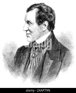 Der verstorbene Sir James Emerson-Tennent, Bart., K.C.B., 1869. Gravur von einem Foto von Mr. Mayall. Der Tod von Sir James Emerson-Tennent, einem angesehenen Mann von Briefen, Politiker und Mitglied des öffentlichen Dienstes, wurde vor 14 Tagen in diesem Journal vermerkt. Er war fast fünfundsiebzig Jahre alt. Als Sohn von Mr. Emerson, einem Kaufmann aus Belfast, besuchte er das Trinity College in Dublin und reiste nach Griechenland, um gleichzeitig mit Lord Byron ein Begeisterter für die griechische Unabhängigkeit zu sein. Er heiratete die Tochter und Erbin von Mr. Tennent, einem Bankier von Belfast, dessen Namen er zusätzlich nahm Stockfoto