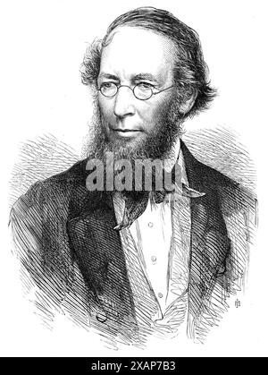 Der verstorbene Dr. Lindley, Professor für Botanik, 1865. Gravur einer Fotografie von Herrn Maull und Polyblank von Dr. John Lindley, "...einer der bedeutendsten modernen englischen Botaniker und Autor der besten Bücher, die wir über verschiedene Abteilungen von diesem science...in 1829 haben... wurde er zum Professor für Botanik am University College in London ernannt. Zu dieser Zeit wurde das Linneanische System fast überall von englischen Botanikern verfolgt. Es ist eines der Hauptverdienste von Dr. Lindley, dass er früh die Notwendigkeit sah, das künstliche durch die natürliche Klassifizierung von Pflanzen zu ersetzen. In einem Aufsatz über Th Stockfoto