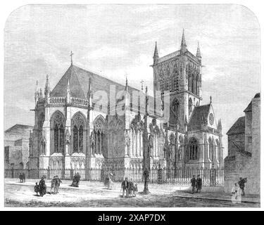 The New Chapel of St. John's College, Cambridge, 1869. "Dieses Gebäude, errichtet nach den Plänen von Mr. G. Scott, R.A., wird wahrscheinlich den zweiten Platz in der kirchlichen Architektur in Cambridge einnehmen, nach der Kapelle des King's College... es ist im frühen Stil dekoriert, das war der ursprüngliche Stil der alten Kapelle... das Porzellan der verschiedenen Fenster ist vielfältig und reich, und die Schnitzereien, die das Äußere und Innere schmücken, sind gut ausgeführt. und hat eine sehr angenehme Wirkung... die Querschiffe sind mit Stein überdacht... die verschiedenen Buntglasfenster sind das Geschenk mehrerer BE Stockfoto