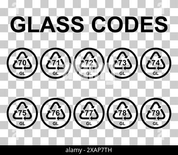 Set aus Glas Symbol, Ökologie Recycling-Zeichen isoliert auf weißem Hintergrund. Symbol für Verpackungsabfall . Stock Vektor