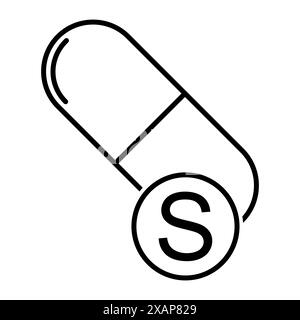 Mineral S Icon, gesunde Medizin Pille Ergänzung Symbol, komplexe Vitaminvektor Illustration. Stock Vektor