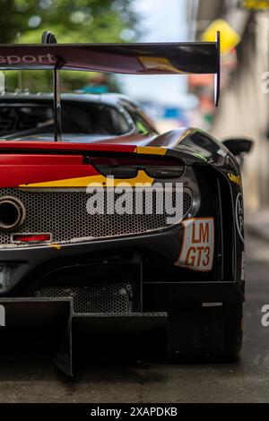 Le Mans, Frankreich, 08. Juni 2024 #155 Spirit of Race (che) Ferrari 296 (LMGT3) - Johnny Laursen (DNK) / Conrad Laursen (DNK) / Jordan Taylor (USA) während Stockfoto