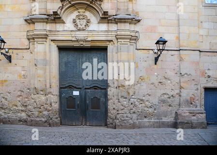 Eine schussvernarbte Mauer in Barcelona. Plac de Sant Felip Neri Stockfoto