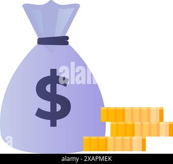 Geldbeutel mit Dollarsymbol. Münzen, Zinssatz Stock Vektor