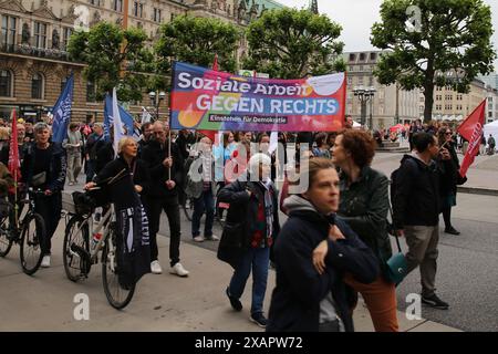 "Hamburg, Deutschland - 06 07 2024" Demonstration gegen Rechtsextremismus und für Demokratie, Europawahlen Stockfoto