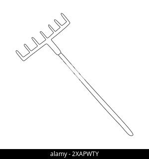 Symbol „Rechen“. Zeichnung Für Lineare Skizze Mit Schwarzer Kontur. Vektorkontur Grafik handgezeichnete Illustration, isoliertes Objekt auf weißem Hintergrund. Gartengeräte Stock Vektor