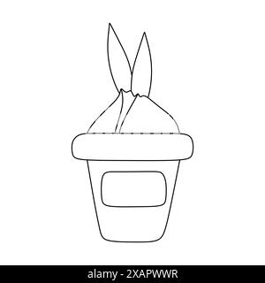 Schwarz-weiß-Vektor-Illustration der Blume Birne mit Blättern im Topf. Blorale Samen der Pflanze. Liniensymbol für Bulbil für Garten oder Haus. Isoliertes Objekt Stock Vektor