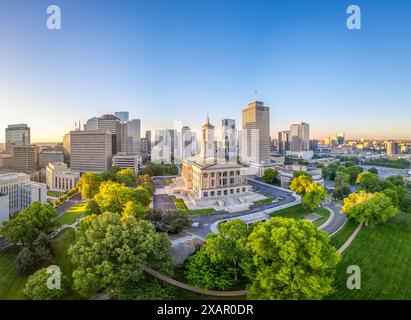 Skyline von Nashville, Tennessee, USA bei Sonnenaufgang. Stockfoto