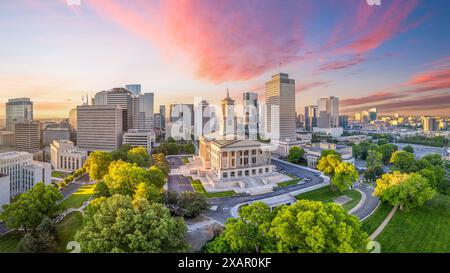 Skyline von Nashville, Tennessee, USA bei Sonnenaufgang. Stockfoto