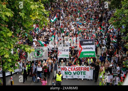 London, Großbritannien. Juni 2024. Pro-palästinensische marsch durch das Zentrum von London. Die Demonstranten fordern die britische Regierung auf, Israel kein Geld mehr zu geben. Quelle: Mark Thomas/Alamy Live News Stockfoto