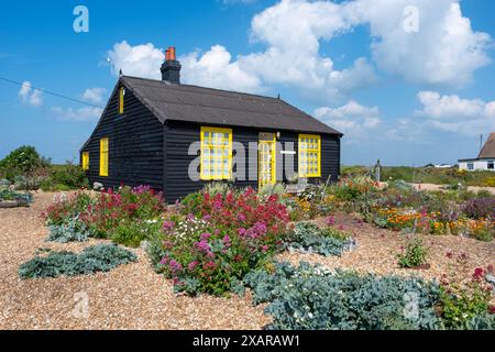 Prospect Cottage Dungeness, ehemaliges Zuhause des Filmregisseurs Derek Jarman, Kent, Großbritannien Stockfoto