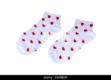 Weiße Socken mit Muster auf weißem Hintergrund. Stockfoto