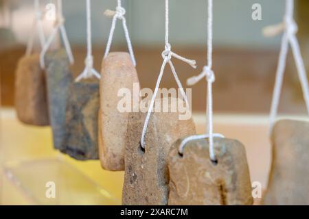 Römischer vertikaler Webstuhl, Museu Municipal de Ciutadella,. Bastió de sa Font, Ciutadella, Menorca, balearen, Spanien. Stockfoto