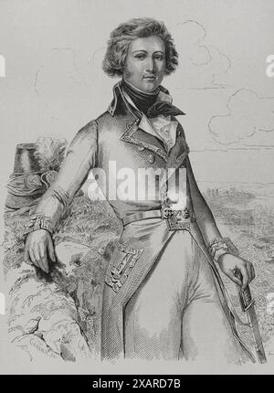 Louis Philippe I. von Frankreich (Louis-Philippe von Orleans) (1773–1850), Herzog von Chartres. König der Franzosen (1830–1848) Porträt des Herzogs von Chartres. Zeichnung von Cerlier. Gravur. "Geschichte der Französischen Revolution". Band I, 1876. Stockfoto