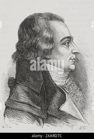 Claude Basire (1764-1794). Französischer Anwalt und Politiker. Mitglied der Legislativversammlung für das Departement Côte-d'Or. Er wurde zum Nationalkonvent gewählt und wurde Mitglied von La Montagne. Hochformat. Gravur. "Geschichte der Französischen Revolution". Band I, 1876. Stockfoto