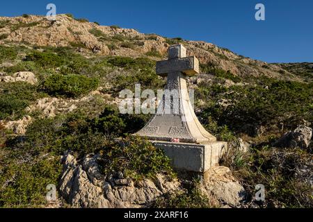 Creu dels Sunyer, Parque nacional marítimo-terrestre del Archipiélago de Cabrera, Mallorca, Balearen, Spanien. Stockfoto