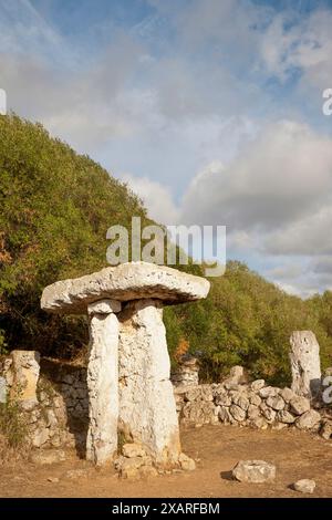 talayòtic Dorf Torretrencada, Taula. Ciutadella. Menorca, Balearen Inseln. Spanien. Stockfoto