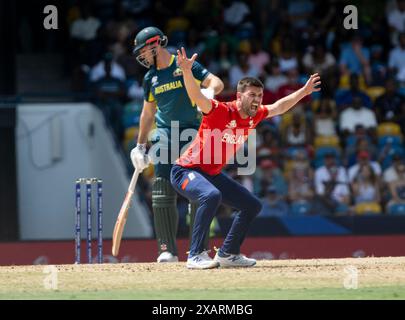 Bridgetown, Barbados. Juni 2024. ICC T20 World Cup 2024 – Australien gegen England der große Reiz von Mark Wood, als Australien im Kensington Oval, Bridgetown, Barbados gegen England antritt. Quelle: Ian Jacobs/Alamy Live News Stockfoto