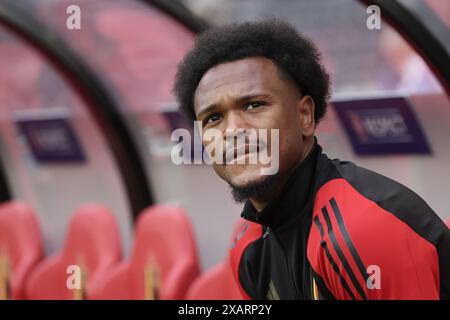 Brüssel, Belgien Juni 2024. Lois Openda aus Belgien, vor einem Freundschaftsspiel zwischen der belgischen Fußballnationalmannschaft Red Devils und der luxemburgischen Nationalmannschaft im King Baudouin Stadion (Stade ROI Baudouin - Koning Boudewijnstadion), am Samstag, den 08. Juni 2024 in Brüssel. Die Red Devils bereiten sich auf die bevorstehende Europameisterschaft 2024 in Deutschland vor. BELGA FOTO BRUNO FAHY Credit: Belga News Agency/Alamy Live News Stockfoto