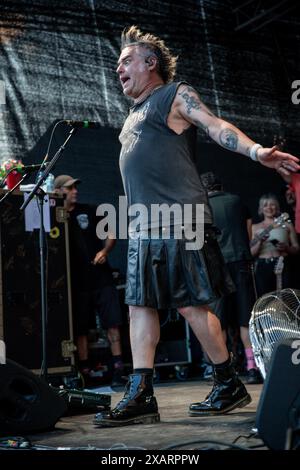 Augsburg, Deutschland. 07/06/2024. FAT Mike performe beim NOFX-Konzert Punk in Drublic: Lasst Tour 2024. 40 Jahre, 40 Städte, 40 Songs x Day – die legendäre Punkband NOFX lieferte im Rahmen ihrer Abschiedstour einen unvergesslichen Auftritt in Augsburg. Quelle: Valerio Agolino / Alamy Live News Stockfoto