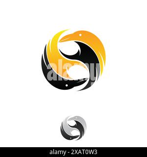Silhouette Raven Logo Form Yin Yang Vektorsymbol für Business Company Symbol. Vektorabbildung Stock Vektor